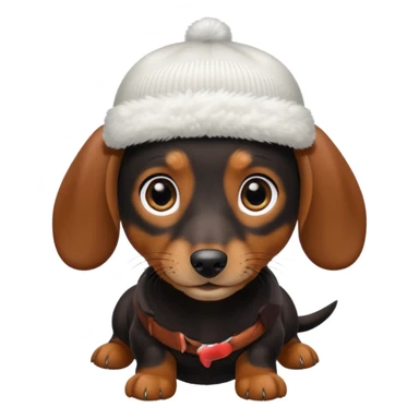 mini daschund wearing a white beanie sticker