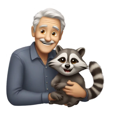 a funny old man smiling with racoon on his hands sticker