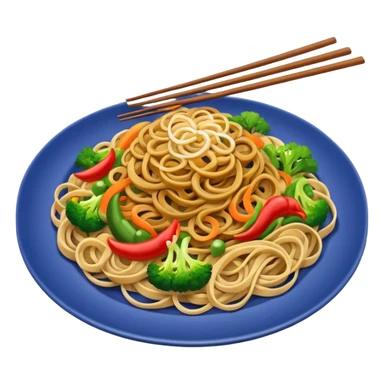 Illustrate stir-fried noodles with vegetables & soy sauce on a plate sticker