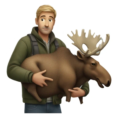 Man carrying a dead moose sticker