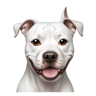 Smiling White American Staffordshire terrier with light gray/brown patches by only her left ear and blue eyes sticker