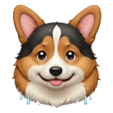 black tricolor corgi with no tail and crying sticker
