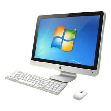 desktop computer screen displaying Windows XP default wallpaper green hill blue sky simple iconic no text sticker