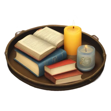 vintage tray with books and candle sticker