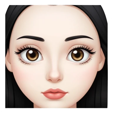 Girl with dark black hair,pale skin,good lips,good nose,big dark eyes and long eyelashes and tiny dark eyebrows, sticker