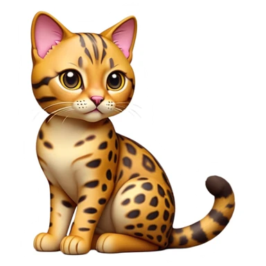 cinematic-[Bengal cat]-realistic-full-body-sitting-emoji,-tail-curled-playfully-around-its-paws,-head-tilted-dramatically,-sleek-[leopard patterned]-fur,-simplified-yet-hilariously-adorable-features,-highly-detailed,-glowing-with-an-almost-sarcastic-glow sticker