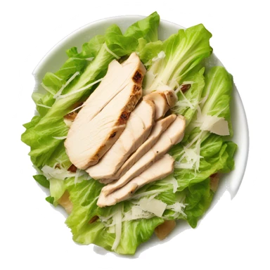 delicious salad with grilled shredded chicken romaine lettuce caesar salad dressing shaved parmesan cheese  sticker