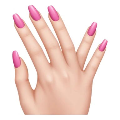  pink close-up of a hand with beautifully manicured nails, glossy pink nail polish, elegant nail shape, soft lighting and shadows, realistic style, sticker
