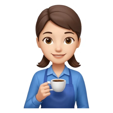 cute barista portrait, head and shoulders only, wearing apron, coffee shop uniform, friendly smile, holding a small coffee cup, 3D cartoon, mobile game icon style, clean background, no text, no watermark
 sticker