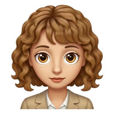 Emoji of a french teacher from Spain, Brown Big eyes, fringe, wavy hair sticker