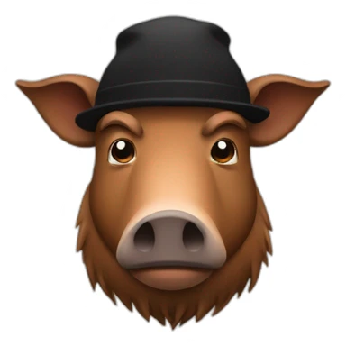 fullface brown boar tired of life with a black winter hat sticker