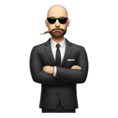 Bald muscular man with brown beard and sunglasses smoking cigar angry face in suit sticker