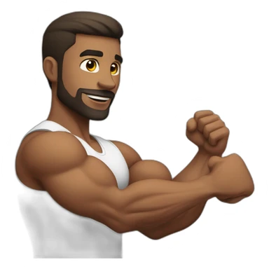 Fitness trainer man demonstrates biceps sticker