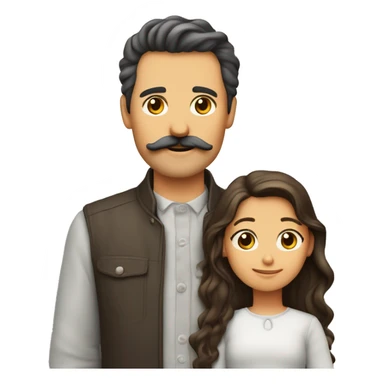 Familia de 4. Padre con bigote y cabello y tez clara. Madre con Cabello y tez clara. Dos hijas, una con pelo rizado largo, otra con pelo largo lacio. Todos con ojos cafés.   sticker