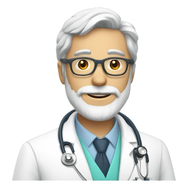 doctor with glasses, gray beard with white coat and stethoscope sticker