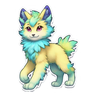 Anthro Fluffy Cool Cute Magical Elemental Shiny Colorful Neon Vibrant Colors Sparkle Kemono-style Chibi Fantasy-Animal-Fakémon-Pokémon-Hybrid Fur Sona Aesthetic Full Body Sticker sticker