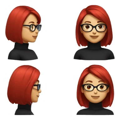 A woman mid long ondulated hair, red balagaye, big red glasses, for clothes Black turtle neck  sticker