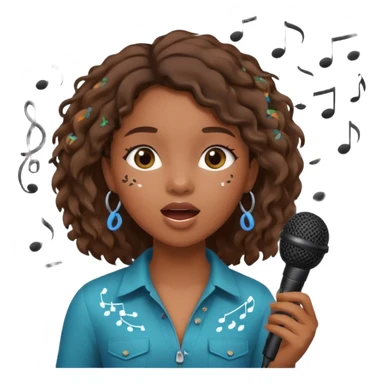 African American girl singing with microphone in her hand Abe music notes everywhere floating around sticker