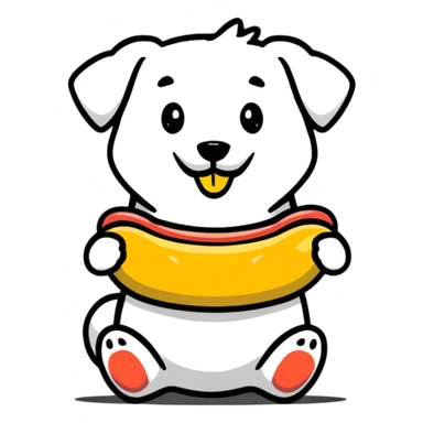 dog eating a suspicious hot dog sticker