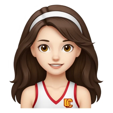 skinny white happy long haired brunette girl in a white USC cheerleader costume sticker