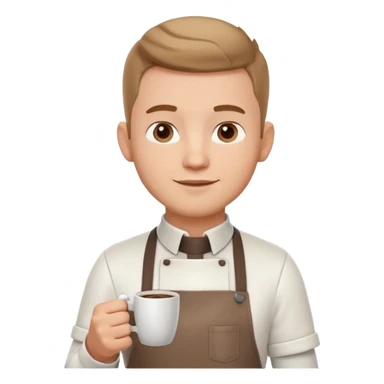 male barista portrait, head and shoulders only, wearing apron collar, holding a coffee cup, confident friendly expression, cafe worker vibe, 3D cartoon, mobile game icon style, clean background, no text, no watermark
 sticker