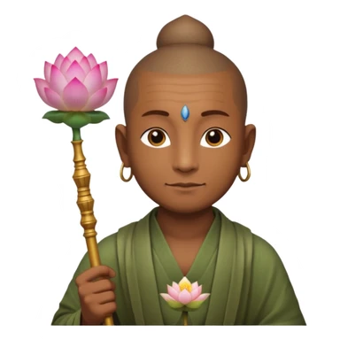 man with turtle head, scepter, buddhism, lotus sticker