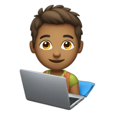 Cute programmer on his laptop, lighter skin, looking front sticker