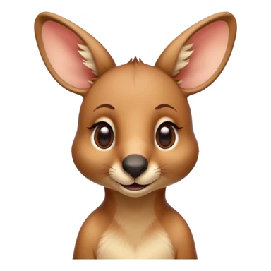 Cinematic Realistic Cute Kangaroo Portrait Emoji, Head tilted playfully and inquisitively, featuring a compact, agile build with soft, warm tawny fur and a characteristically endearing face with bright, curious eyes and perky ears, rendered with lifelike detail and natural highlights, high shine, affectionate and spirited, styled with a touch of outback whimsy, soft glowing outline, capturing the essence of a mischievous yet lovable kangaroo that seems poised to hop playfully into your arms! sticker