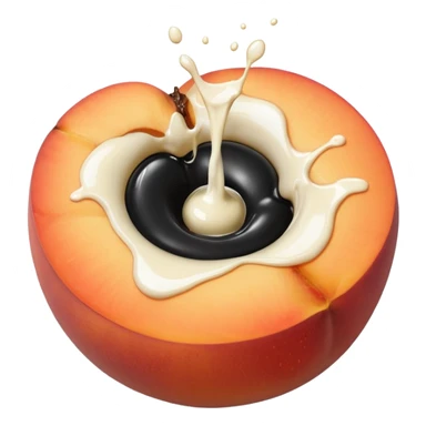 black hole in the middle of a peach. milk is leaking out of the hole sticker