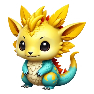 Randomly-colored exotic chibi Fakémon-creature sticker
