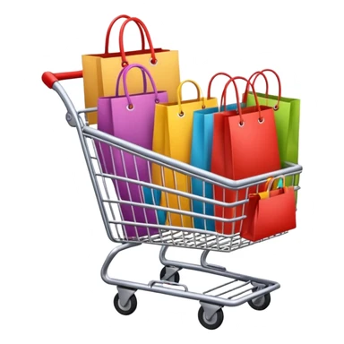 Carrinho de mercado cheio de compras femininas, com diversas maquiagens, roupas  sticker