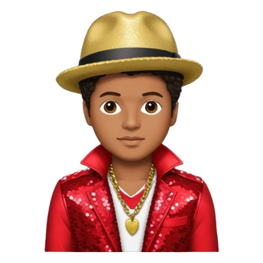 Bruno Mars with dark brown hair, red sequin outfit sticker