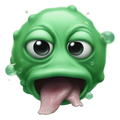 do face resembles a heavily malformed green blobfish, with a bulbous green nose, black eye sockets, and green smoke coming from its mouth. Its features are distorted, with its open mouth taking up the majority of its face emoji. sticker