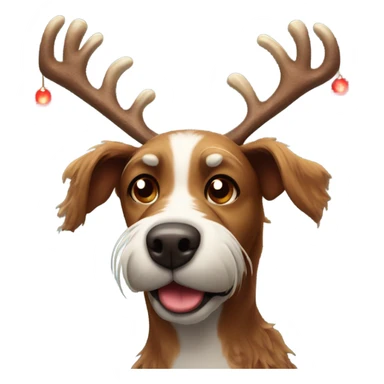 Brown scraggly dog with Christmas antler and red light up nose like Rudolph   sticker
