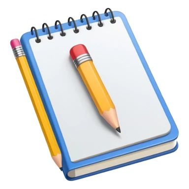 Emoji of a notebook with a pencil, iPhone emoji style. Flat design, smooth gradients, rounded edges, soft shadows, clean look, white background. sticker