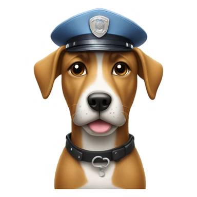 Dog wearing a police hat sticker