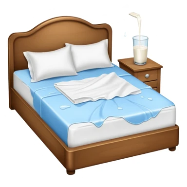 Bed with milk spilled on it and tossed sheets   sticker