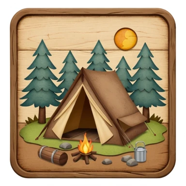 Wooden Camping sign made of felt texture, scrapbooking style, transparent background sticker