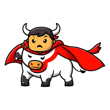 Matador in traditional costume waving red cape at angry bull sticker