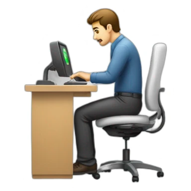 homme qui travaille sur un ordinateur sur un bureaux sticker