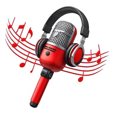 Create a dynamic and energetic emoji that represents beatboxing. The design should feature a stylized microphone with sound waves emanating from it, symbolizing vocal percussion and rhythm. Add elements like headphones or a subtle speaker to emphasize the music production aspect. Use bold colors like black, white, and red to convey the intensity and creativity of beatboxing. The background should be transparent. sticker
