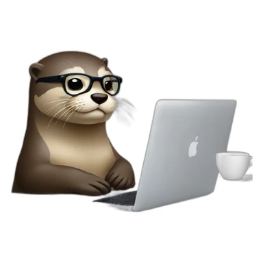 otter with glasses taping on a macbook against a pillow sticker