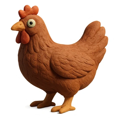 hen with realistic feather texture standing pose in claymation style sticker