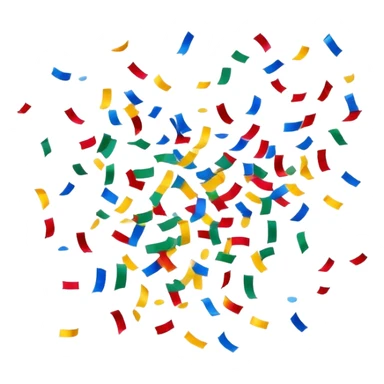 Colorful confetti pieces floating in the air, scattered randomly with a sense of motion. The confetti includes small paper strips and round shapes in vibrant colors like red, blue, yellow, and green. Soft shadows and subtle transparency give a light and festive feel. Flat, modern illustration, clean and minimal, white background. sticker