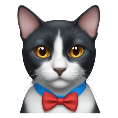 Black cat with blue eyes and red bowtie sticker