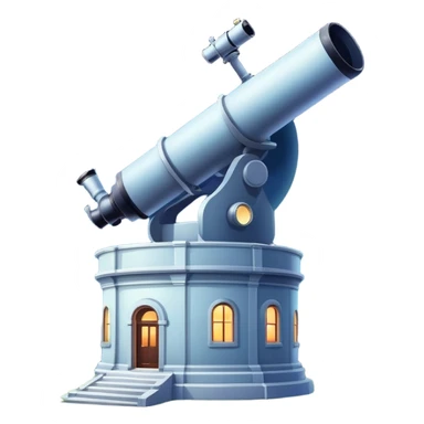 An icon featuring an observatory with a giant telescope, set against a starry sky. The design includes visible planets, distant stars, and galaxies, symbolizing the study of astronomy and celestial exploration. Transparent background highlights the wonder of the universe. sticker