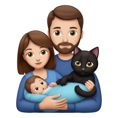 1 mom brown hair, 1 dad NO beard, 1 baby and 1 black cat sticker