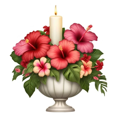A vintage floral arrangement of hibiscus with a satin ribbon and a candlelit setting
 sticker