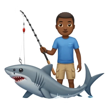 Black man pulling a shark out of the water with a fishing pole, emoji style sticker