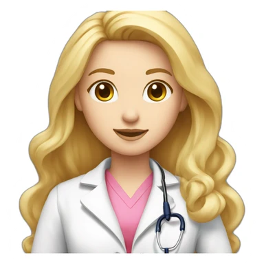Long blonde hair doctor in pink undershirt white coat over pink stethoscope  sticker
